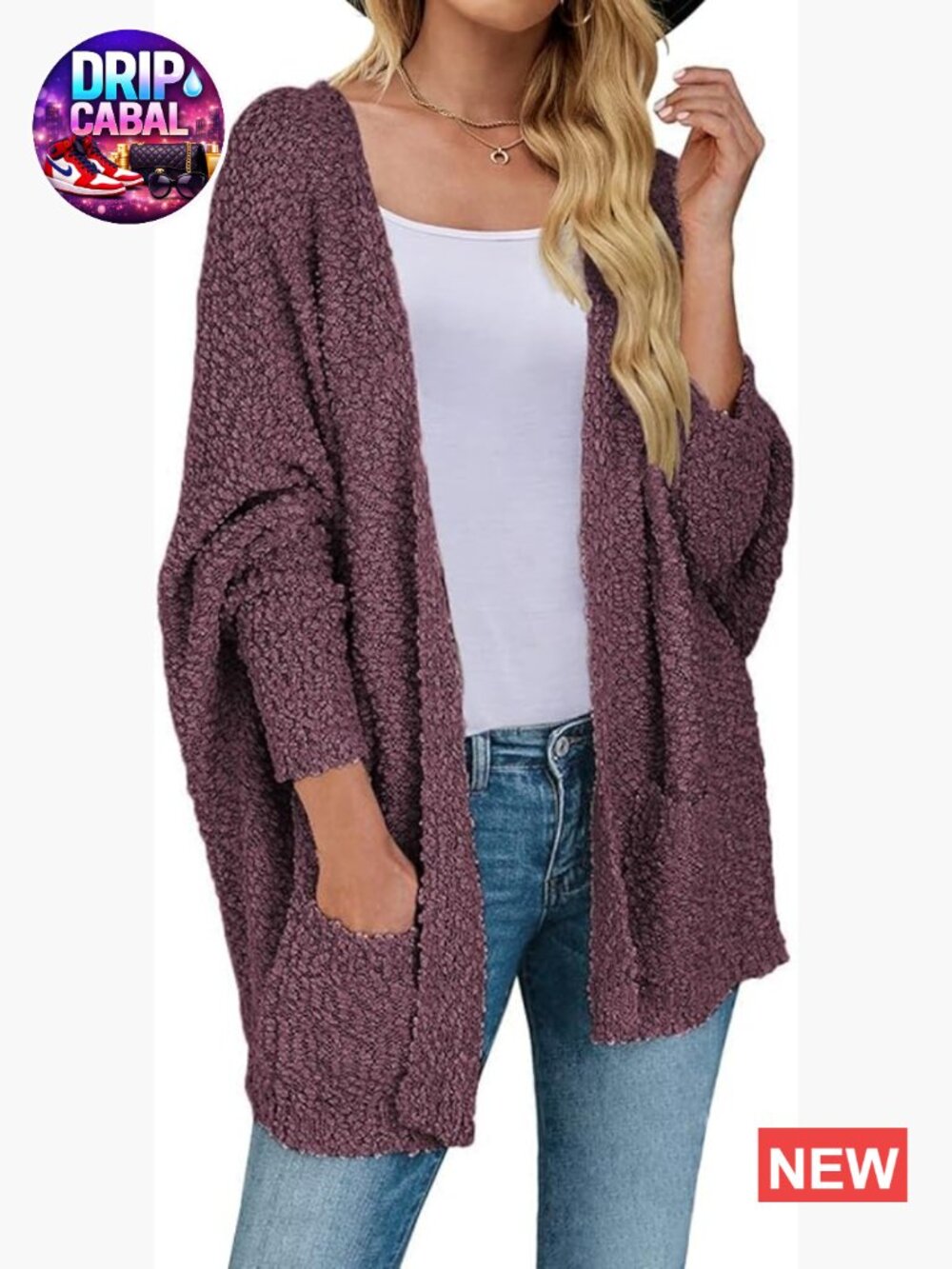 Oversized Fuzzy Popcorn Batwing Sleeve Cardigan Knit Sherpa Sweater Coat